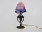 Art Deco French Mushroom Glass Lamp Wrought Iron and Glass Paste, 1930s 1