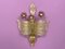 Lampada da parete Grand Hotel in vetro di Murano con polvere dorata e fiori viola di Barovier & Toso, Murano, Venezia, Italia, anni '50, Immagine 1