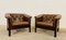 Mid-Century Danish Brown Leather and Rattan Club Chairs, 1970s, Set of 2 1