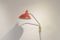 Mid-Century French Red Metal & Brass Wall Arm Lamp, Image 1