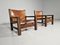 Armchairs in Cognac Leather and Olive Wood, France, 1970s, Set of 2 3