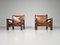 Armchairs in Cognac Leather and Olive Wood, France, 1970s, Set of 2 1