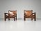 Armchairs in Cognac Leather and Olive Wood, France, 1970s, Set of 2, Image 1
