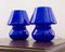 Vintage Italian Blue Mushroom Lamps in Murano Glass, Set of 2 4