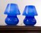Italienische Vintage Mushroom Lampen aus Muranoglas in Blau, 2er Set 3