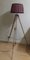 Vintage Floor Lamp with Antique Oak Tripod Frame with Brass Brackets and Handmade Red Fabric Shade from Lamplove, 1890s 4