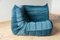 Blue Velvet Togo Living Room by Michel Ducaroy for Ligne Roset, Set of 5 3