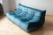 Blue Velvet Togo Living Room by Michel Ducaroy for Ligne Roset, Set of 5 7