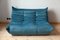 Blue Velvet Togo Living Room by Michel Ducaroy for Ligne Roset, Set of 5 13