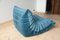 Blue Velvet Togo Living Room by Michel Ducaroy for Ligne Roset, Set of 5, Image 23