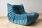 Blue Velvet Togo Living Room by Michel Ducaroy for Ligne Roset, Set of 5 18