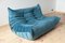 Blue Velvet Togo Living Room by Michel Ducaroy for Ligne Roset, Set of 5 9