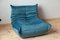 Blue Velvet Togo Living Room by Michel Ducaroy for Ligne Roset, Set of 5 21