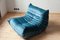 Blue Velvet Togo Living Room by Michel Ducaroy for Ligne Roset, Set of 5 19