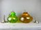 Lámparas colgantes portuguesas de vidrio verde y ámbar, años 70. Juego de 2, Imagen 1