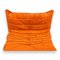 Vintage Togo 1-Seater Sofa from Ligne Roset with Footstool in Orange Fabric, Set of 2 8