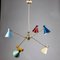 Brass Ceiling Light with Joints and Colored Tin Caps attributed to Stilnovo, 1950s 15