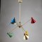 Brass Ceiling Light with Joints and Colored Tin Caps attributed to Stilnovo, 1950s 8