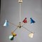 Brass Ceiling Light with Joints and Colored Tin Caps attributed to Stilnovo, 1950s 3