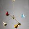 Brass Ceiling Light with Joints and Colored Tin Caps attributed to Stilnovo, 1950s 13