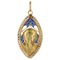 French Art Deco Enamel Natural Pearl 18 Karat Yellow Gold Virgin Medal, 1930s 1