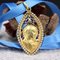 French Art Deco Enamel Natural Pearl 18 Karat Yellow Gold Virgin Medal, 1930s, Image 7