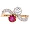 18 Karat Yellow Gold Ring with Ruby and Diamonds, 1960s 1