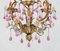 Maison Bagues Style Chandelier with Porcelain Roses and Pink Drops, 1960 2