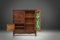 Art Nouveau Cabinet in Oak with Green Glass Door and Floral Decoration, France, 1910s, Image 4