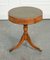 Vintage Yew Wood Drum Side Table with Green Leather Top 1