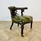 Antique English Green Leather Library Armchair, Image 2