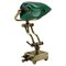 Ministerial Brass and Green Glass Table Lamp, Germany, 1950s 1