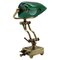 Ministerial Brass and Green Glass Table Lamp, Germany, 1950s, Image 1