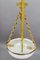 French White Glass, Brass and Bronze Pendant Chandelier, 1920s 15
