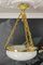 Lámpara de araña francesa de vidrio blanco, latón y bronce, años 20, Imagen 13
