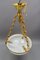 French White Glass, Brass and Bronze Pendant Chandelier, 1920s 14