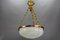 French White Glass, Brass and Bronze Pendant Chandelier, 1920s 19