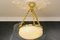 French White Glass, Brass and Bronze Pendant Chandelier, 1920s 9