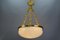 French White Glass, Brass and Bronze Pendant Chandelier, 1920s 20
