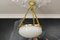 French White Glass, Brass and Bronze Pendant Chandelier, 1920s 2