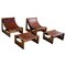 Italian Modern Lounge Chairs and Ottomans in Leather and Elm by Francesco Lucianetti, 1960s, Set of 4 1