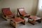 Italian Modern Lounge Chairs and Ottomans in Leather and Elm by Francesco Lucianetti, 1960s, Set of 4 14