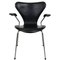 Series Seven Armchairs in Black Leather by Arne Jacobsen, 1990s 2