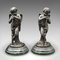 Figurines Putti Art Déco en Bronze et en Marbre, France, 1930s, Set de 2 2
