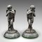 French Art Deco Bronze and Marble Putti Figures, 1930s, Set of 2 2