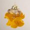 Lampada a sospensione Flower vintage in vetro di Murano giallo-arancione e dettagli in oro, Italia, anni '80, Immagine 5