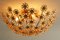 Hollywood Regency Blumen Deckenlampe aus Messing & vergoldetem Kristallglas von Palwa, 1970er 2