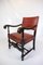 Set of Armchairs in Oak & with Red Leather, 1930s, Image 5