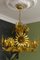 Hollywood Regency Gilt Metal Flower Five-Light Chandelier, 1950s 2