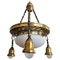 Art Nouveau Polished Brass Chandelier with Opaline Glass Dome, Austria, 1910s 1